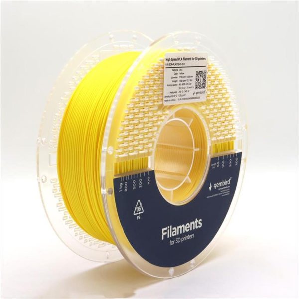 FILAMENT FOR 3D PRINTER HIGH SPEED PLA 1,75mm 1kg GEMBIRD Yellow, 3DP-PLA1.75HY-01-Y