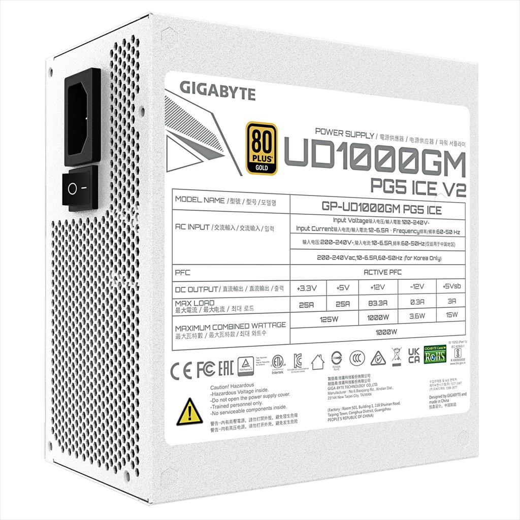 PSU 1000W GIGABYTE UD1000GM PG5 V2 ICE w/PCIe 5.1, 80 Plus GOLD FULL MODULAR, WHITE, GP-UD1000GM PG5 V2 ICE - Image 3