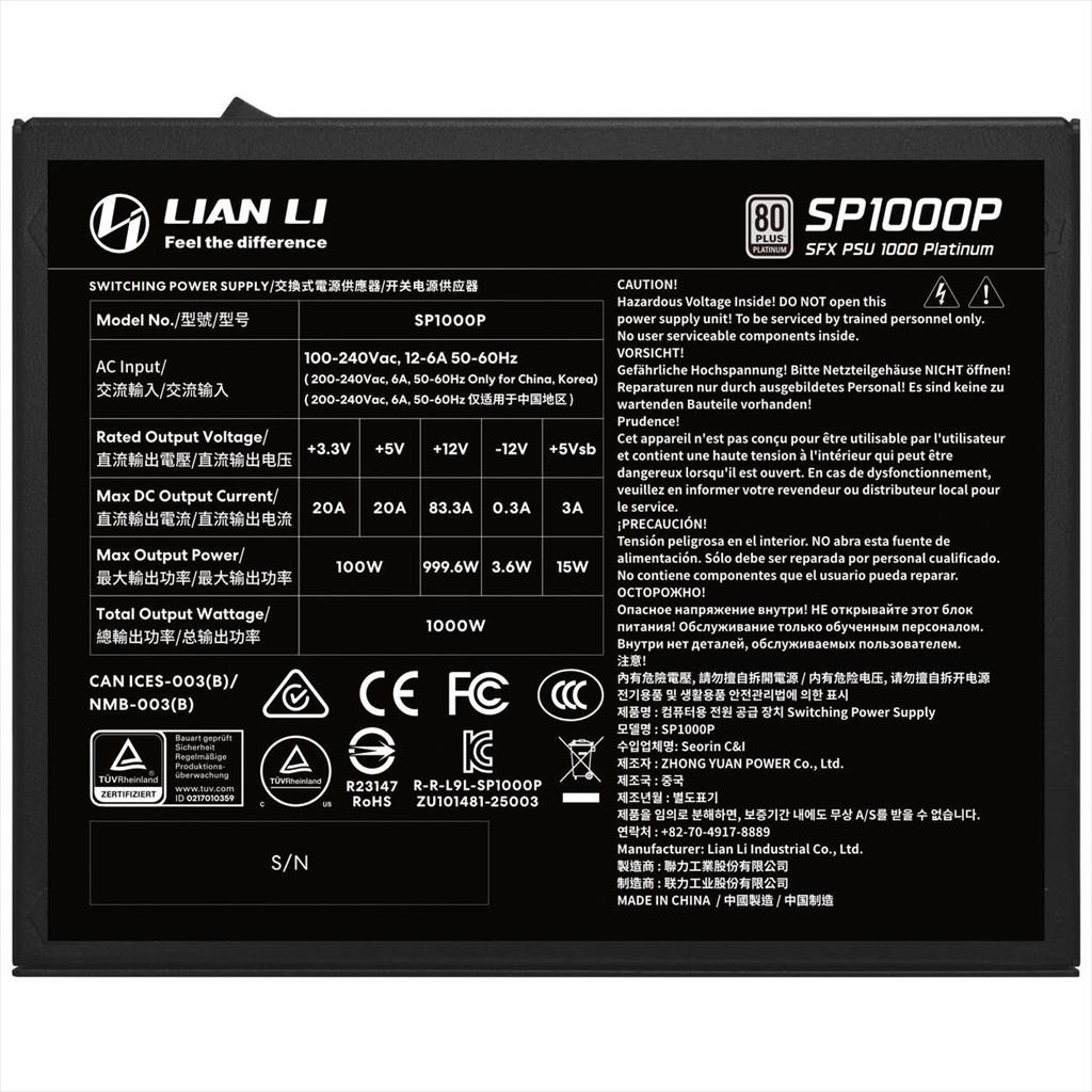 PSU 1000W LIAN LI SFX SP1000P 80+ PLATINUM, FULL MODULAR, BLACK, SP1000P - Image 3