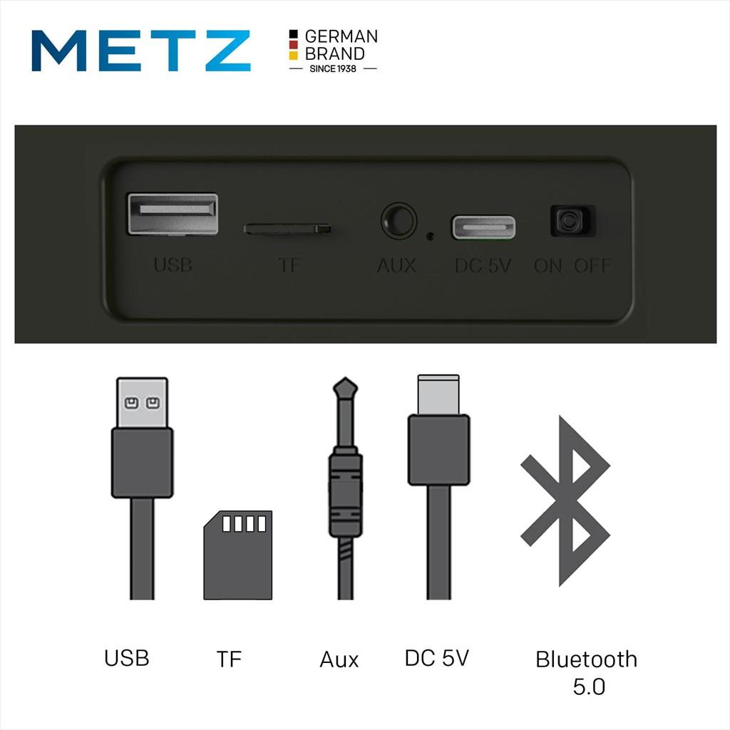 SPEAKERS 2.0 SOUNDBAR METZ Bluetooth, Type-C, 3.5mm, SD/microSD slot, FM Radio, (10W), up to 4h battery, Black, MEBS60 - Image 2