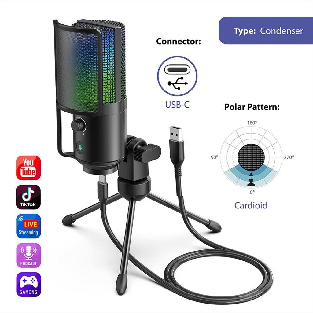 MICROPHONE FIFINE K669 PRO2 RGB, w/STAND, USB Type-C, 2.0m cable, Black, K669pro2 - Image 3