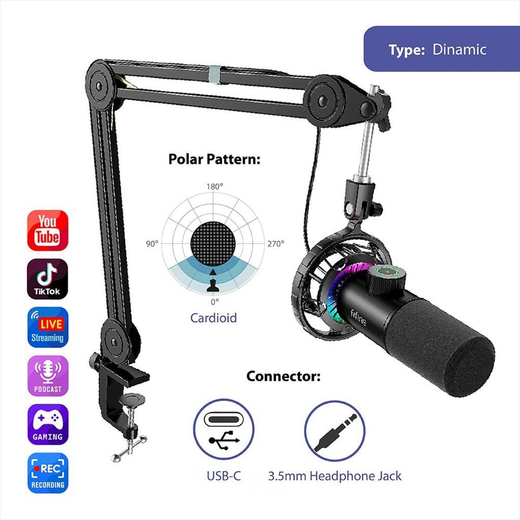 MICROPHONE FIFINE T658 Dynamic RGB, w/ARM, USB Type-C, 2.0m cable, Black, T658 - Image 2