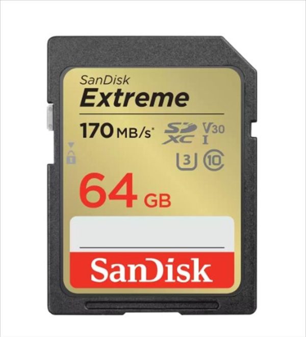 Memory card sandisk sdxc 64gb extreme c10 170mb/s v30 u3, sdsdxv2-064g-gncin