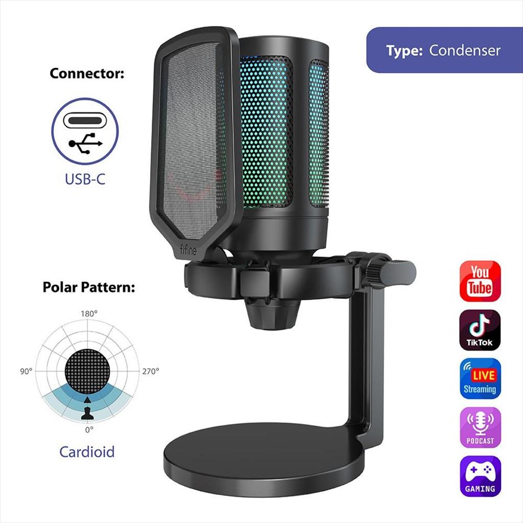 MICROPHONE FIFINE A6NEO RGB, USB Type-C, 2.0m cable, Black, A6NEO - Image 2