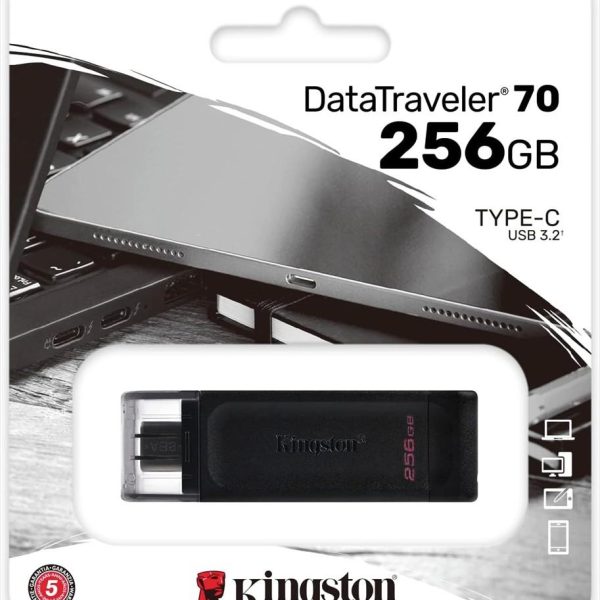 USB Flash Drive Type-C 256GB KINGSTON DATA TRAVELER 70 (USB 3.2 Gen 1 speeds), Black, DT70/256GB