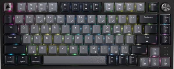 KEYBOARD WIRELESS MECHANICAL CORSAIR K65 PLUS  RGB LED 75%  NLX RED (Wired+2.4GHz+Bluetooth), Black, CH-91D401L-NA