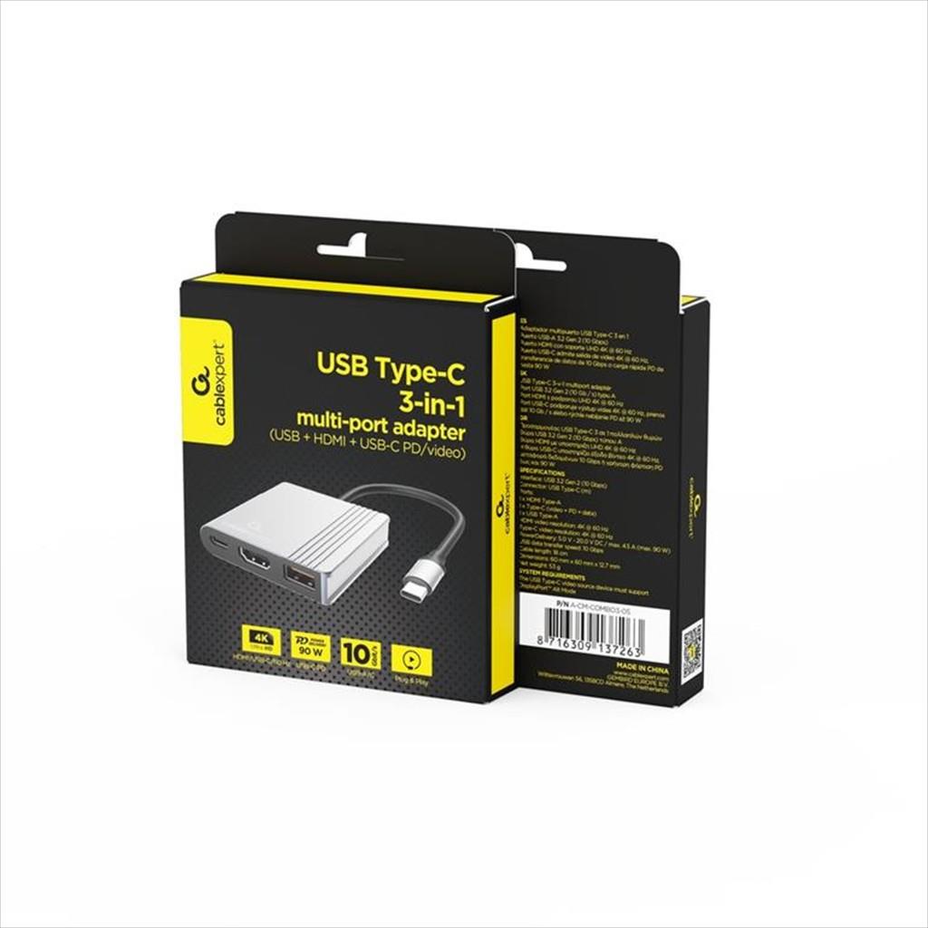DOCKING STATION TYPE-C 3 in1, HDMI / USB 2.0 / USB 3.1 / Type-C PD max 90W/ CABLEXPERT/ Space gray/ A-CM-COMBO3-05 - Image 2