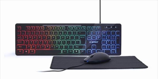 Combo keyboard mouse and mousepad wired gembird rgb, black, kbs-uml-01