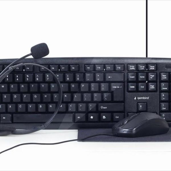 COMBO KEYBOARD MOUSE MOUSEPAD HEADPHONES WIRED GEMBIRD, Black, KBS-UO4-01