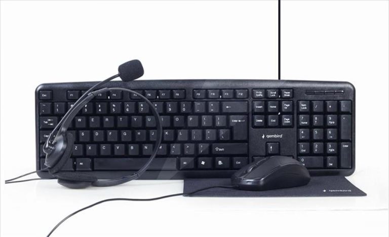 COMBO KEYBOARD MOUSE MOUSEPAD HEADPHONES WIRED GEMBIRD, Black, KBS-UO4-01