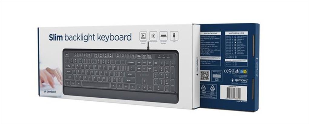 KEYBOARD WIRED USB GEMBIRD SLIM LED backlight, Black, KB-UML-04 - Image 5