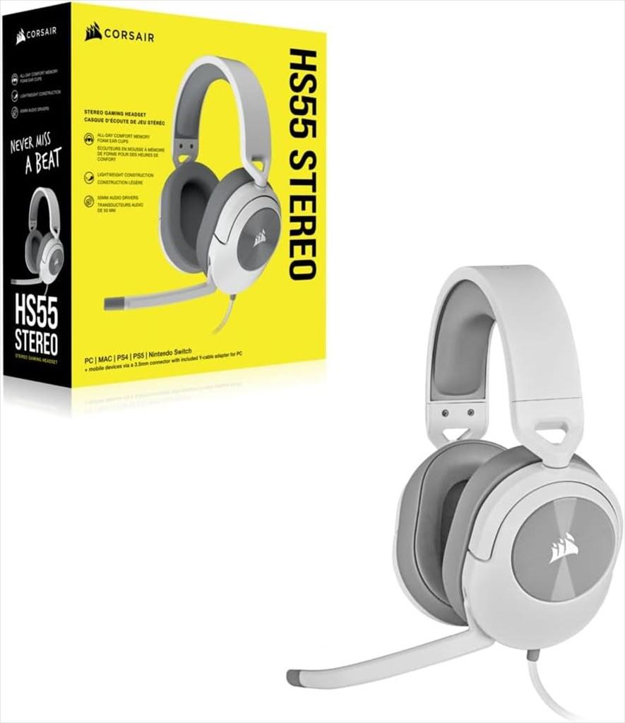 HEADPHONES CORSAIR Gaming-Headset HS55 Wired w/microphone, PC/PS5/PS4/MAC, White, CA-9011261-EU - Image 2