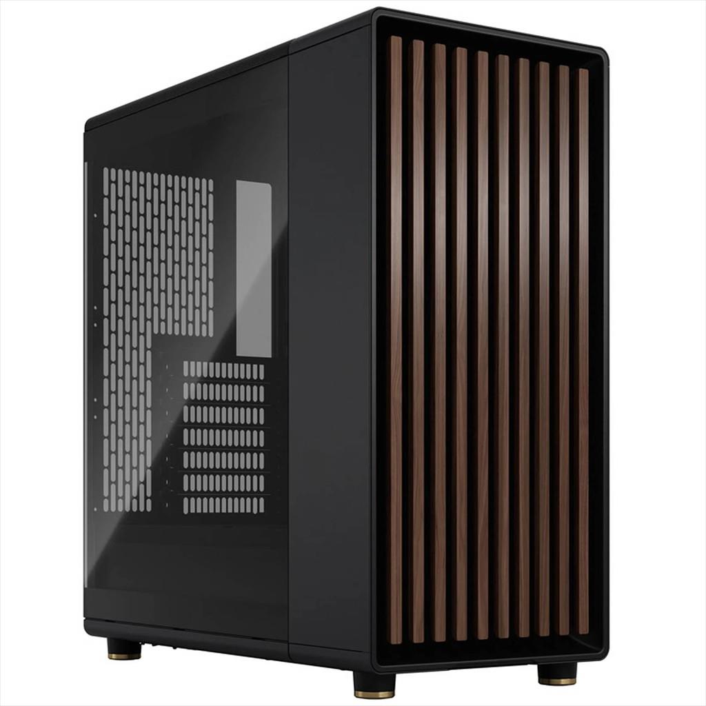 CASE FRACTAL DESIGN ATX Mid-Tower NORTH, 2x140mm Aspect 4-pin PWM fans, w/WINDOW TEMPERED GLASS DARK, Side Mesh+Front wood panel, Charcoal Black, FD-C-NOR1C-02