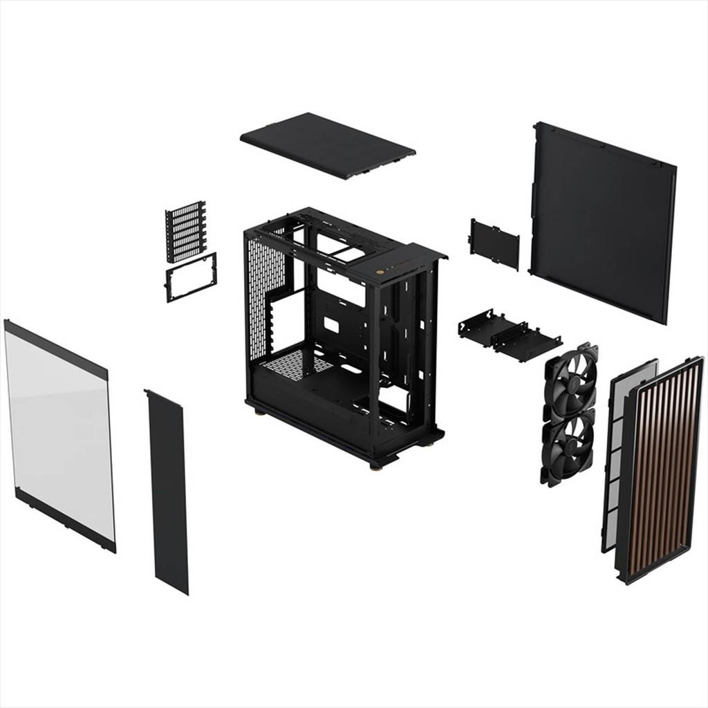 CASE FRACTAL DESIGN ATX Mid-Tower NORTH, 2x140mm Aspect 4-pin PWM fans, w/WINDOW TEMPERED GLASS DARK, Side Mesh+Front wood panel, Charcoal Black, FD-C-NOR1C-02 - Image 2