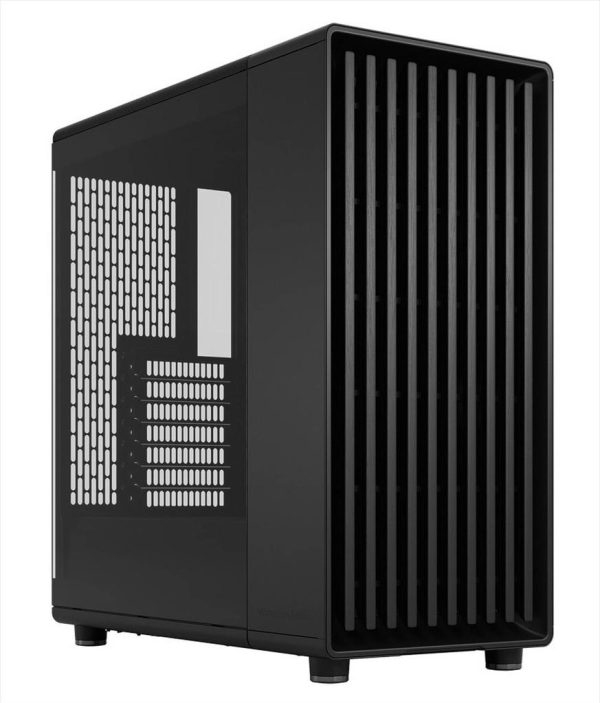 Case fractal design atx mid-tower north momentum edition, 3x120mm momentum 4-pin pwm fans, w/window, front wood panel, charcoal black, fd-c-nor1c-05