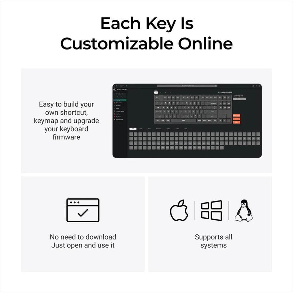 KEYBOARD MECHANICAL KEYCHRON C1 Pro 8K QMK/VIA TKL RGB HS Keychron Super Banana switch, C1PX-M4 - Image 4