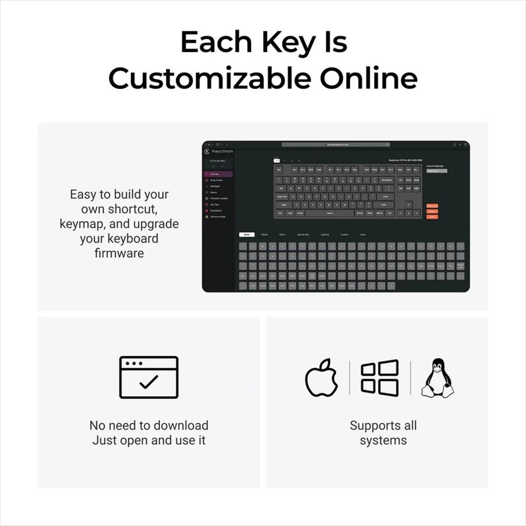 KEYBOARD MECHANICAL KEYCHRON C3 PRO 8K TKL QMK/VIA RGB HS Keychron Super Red switch,  Black , C3PX-H1 - Image 5