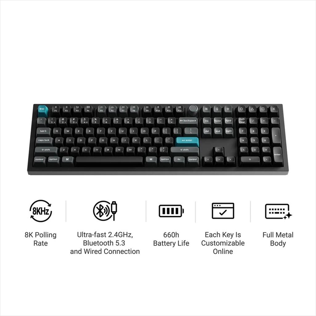 KEYBOARD MECHANICAL KEYCHRON Q6 ULTRA 8K RGB FULL SIZE Metal body, HS Keychron Silk POM Red Switch Multi-Device (2.4Ghz & BT), Black, w/knob,Q6U-M1 - Image 2