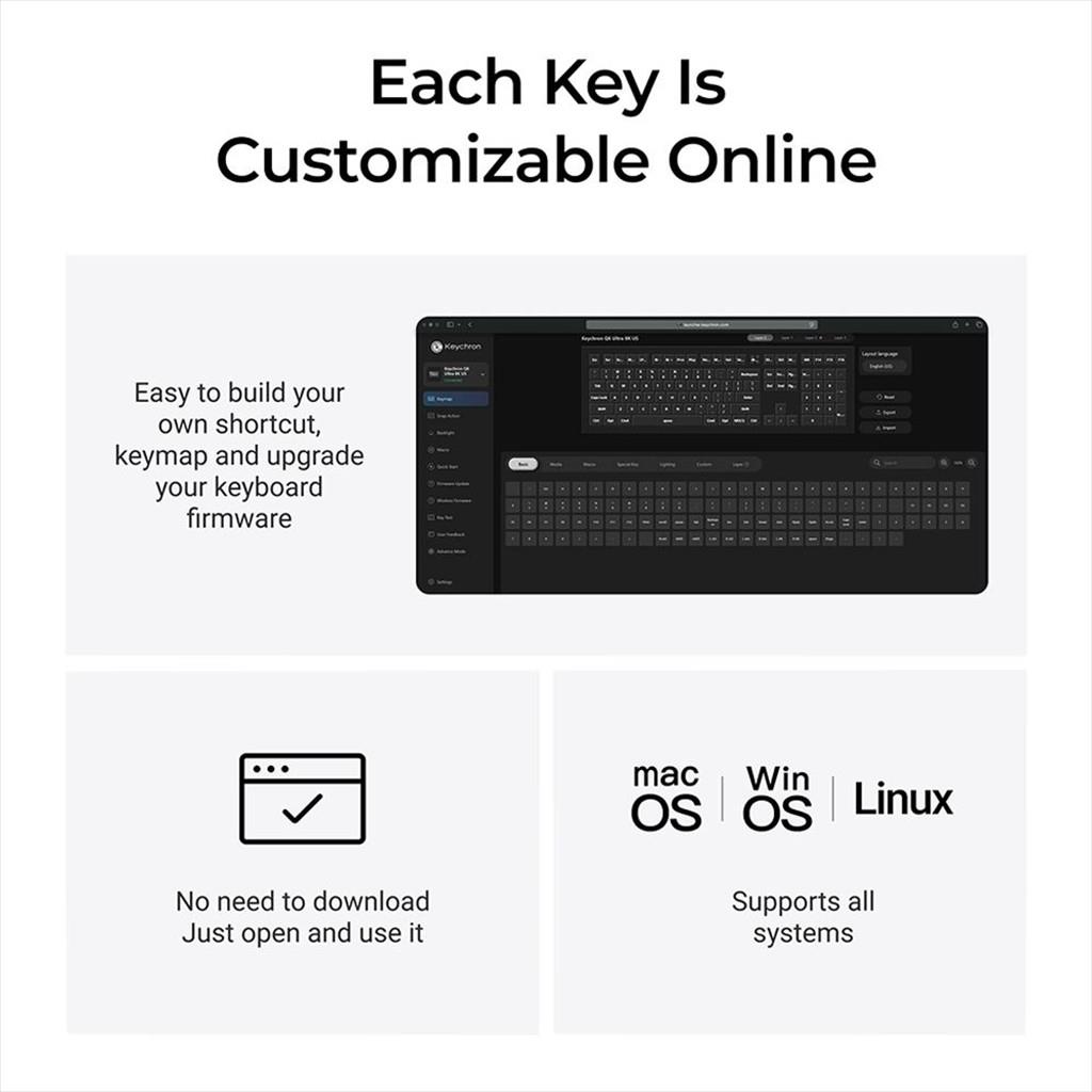 KEYBOARD MECHANICAL KEYCHRON Q6 ULTRA 8K RGB FULL SIZE Metal body, HS Keychron Silk POM Brown Switch Multi-Device (2.4Ghz & BT), Black, w/knob,Q6U-M3 - Image 2