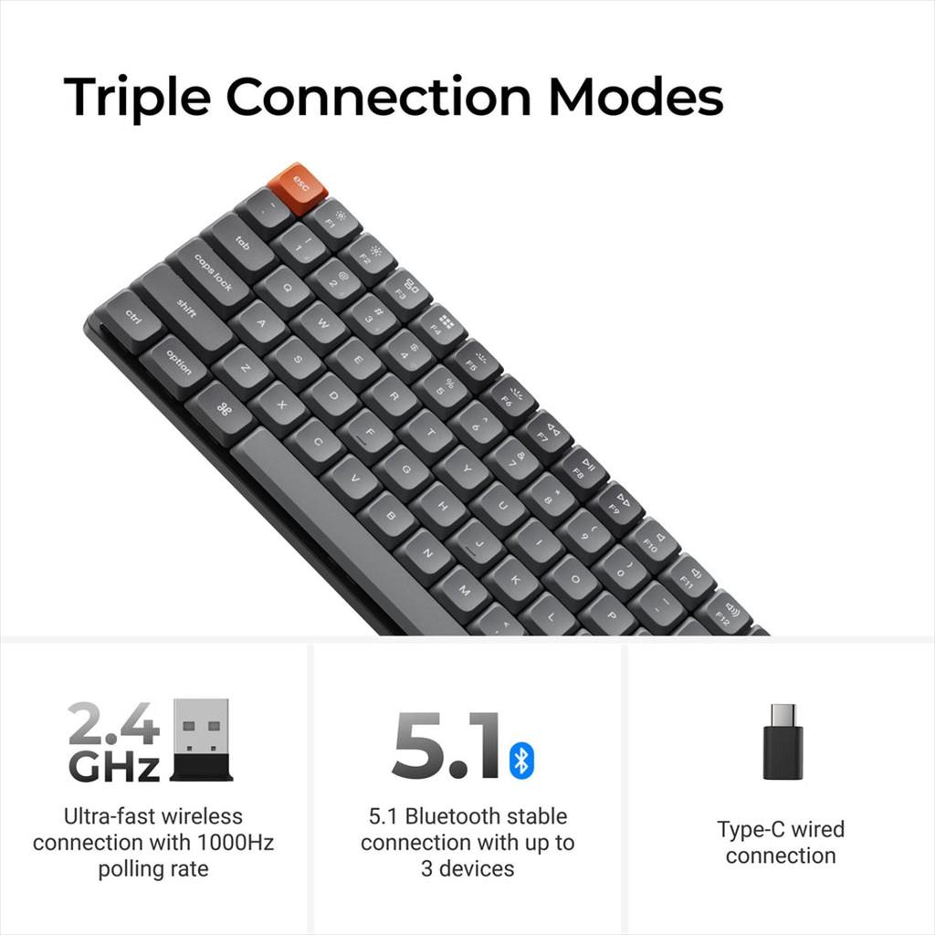 KEYBOARD MECHANICAL KEYCHRON K3 MAX QMK/VIA LP RGB HS 75% Gateron Brown switch Multi-Device (Wired+Bluetooth), Black, K3M-H3 - Image 3
