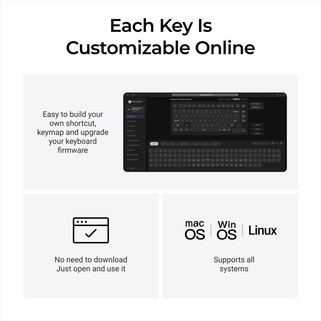 KEYBOARD WIRELESS MECHANICAL KEYCHRON V1 ULTRA 8K Polling Rate 75%, HS, RGB, Keychron Silk POM BROWN switch, OSA PBT, Black, w/knob, V1U-D3 - Image 2