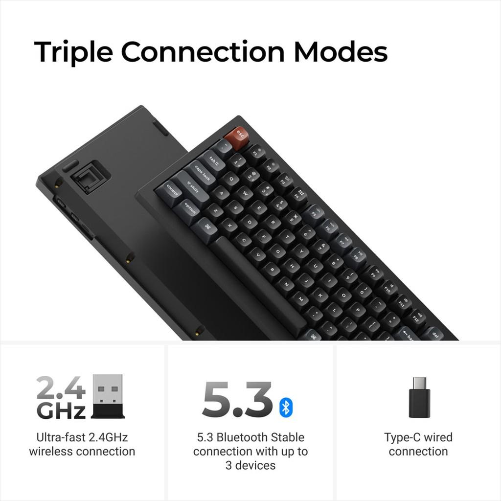 KEYBOARD WIRELESS MECHANICAL KEYCHRON V1 ULTRA 8K Polling Rate 75%, HS, RGB, Keychron Silk POM BROWN switch, OSA PBT, Black, w/knob, V1U-D3 - Image 3