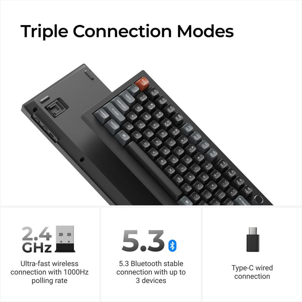 KEYBOARD WIRELESS MECHANICAL KEYCHRON V6 ULTRA 8K Full Size QMK/VIA, HS, RGB, Silk POM RED Switch, Black, 2.4Ghz/BT/Wired, w/knob, V6U-D1 - Image 3