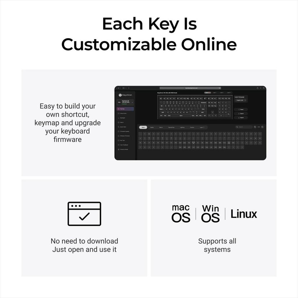 KEYBOARD WIRELESS MECHANICAL KEYCHRON V6 ULTRA 8K Full Size QMK/VIA, HS, RGB, Silk POM BROWN Switch, Black, 2.4Ghz/BT/Wired, w/knob, V6U-D3 - Image 2