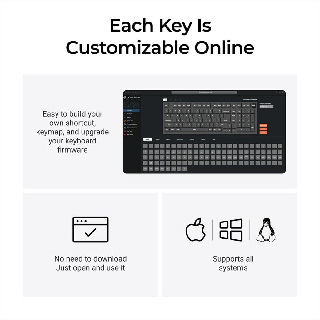 KEYBOARD WIRELESS MECHANICAL KEYCHRON Q5 MAX QMK/VIA RGB Al. body, HS Gateron Jupiter Brown, 2.4 GHz & BT, Carbon Black, w/knob, Q5M-M3 - Image 2