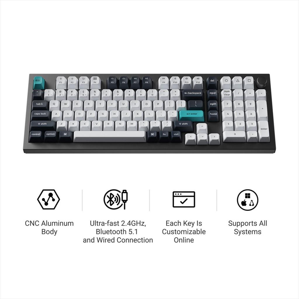 KEYBOARD WIRELESS MECHANICAL KEYCHRON Q5 MAX QMK/VIA RGB Al. body, HS Gateron Jupiter Brown, 2.4 GHz & BT, Carbon Black, w/knob, Q5M-M3 - Image 5