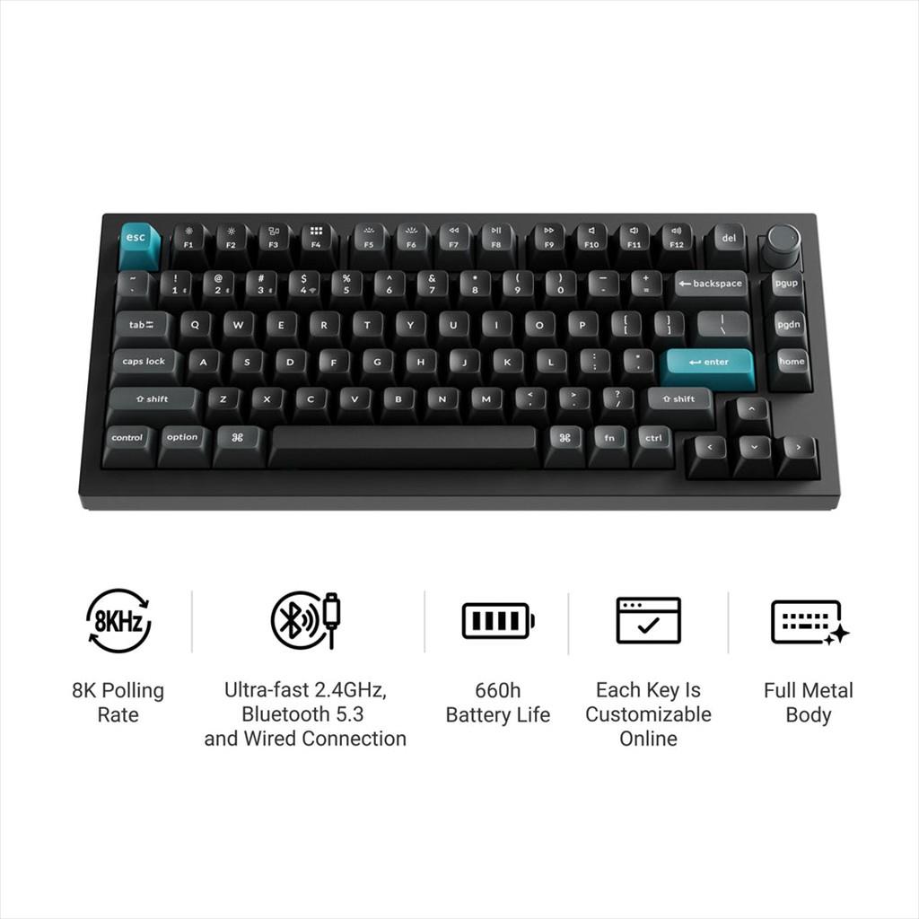 KEYBOARD WIRELESS MECHANICAL KEYCHRON Q1 ULTRA 8K ALUMINIUM HS RGB LED 75% Silk POM BROWN switch,Multi-Device (Wired,2.4Ghz,BT), BLACK, Q1U-M3 - Image 5