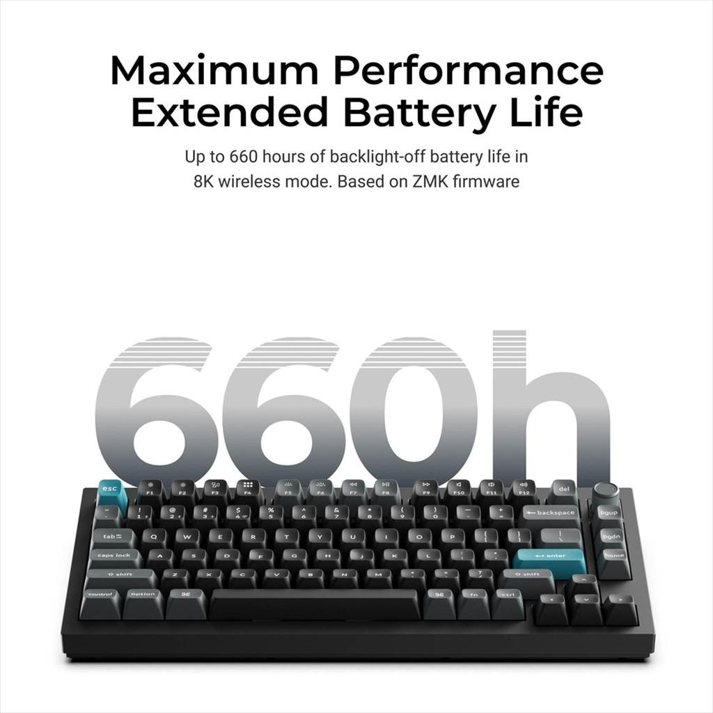 KEYBOARD WIRELESS MECHANICAL KEYCHRON Q1 ULTRA 8K ALUMINIUM HS RGB LED 75% Silk POM BANANA switch,Multi-Device (Wired,2.4Ghz,BT), BLACK, Q1U-M4 - Image 4