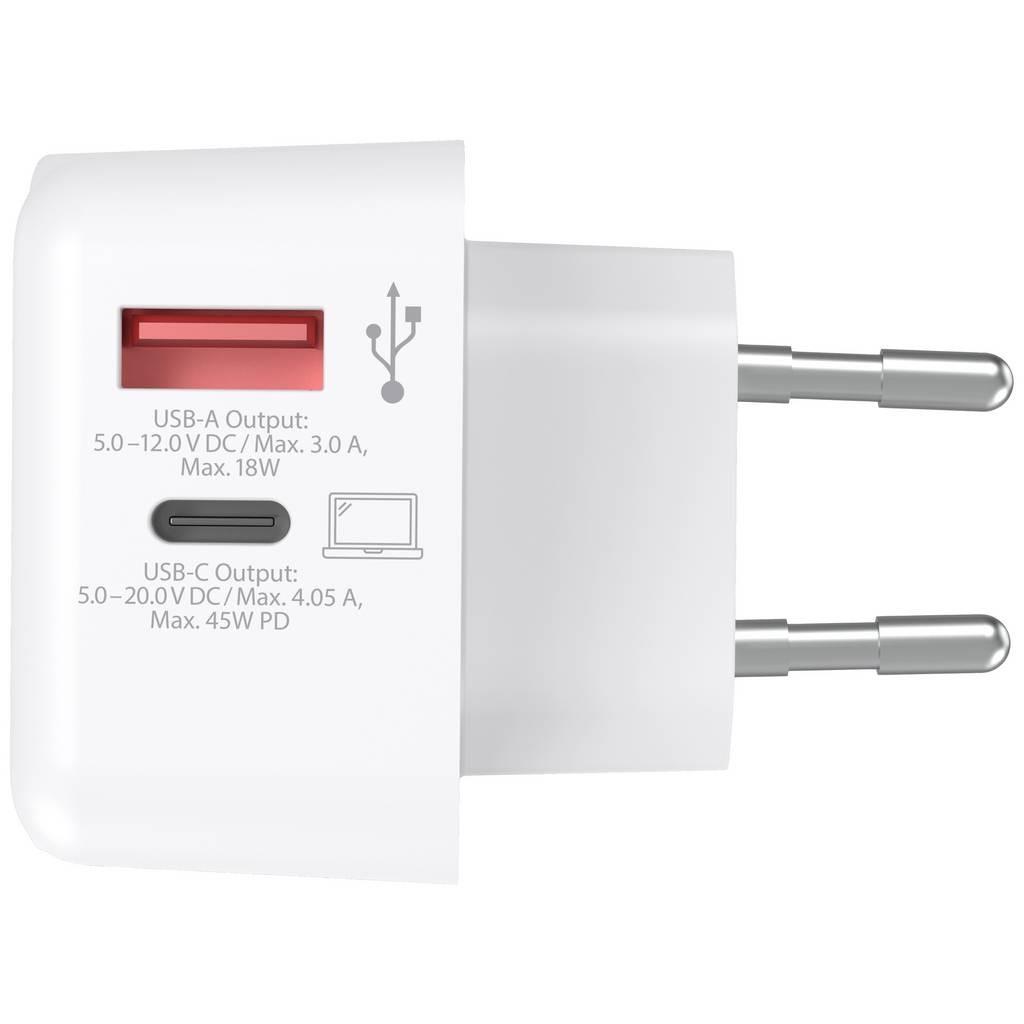PHONE CHARGER SKROSS AC45PD EURO, 1x USB-A, 1x USB-C port (can charge laptop) type-c cable included - Image 2