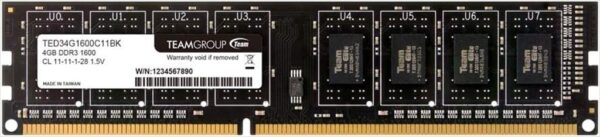 RAM DDR3 4GB 1600MHz CL11 TEAM ELITE TED34G1600C1101