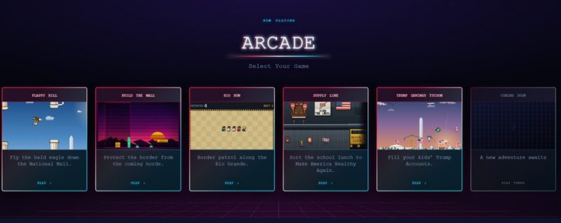 Белата куќа лансираше пет ретро видеоигри инспирирани од Tetris, Snake и Flappy Bird, но наместо класични гејминг предизвици, играчите добиваат можност да градат ѕид, да ловат мигранти и да ги промовираат политиките на администрацијата на претседателот Доналд Трамп.