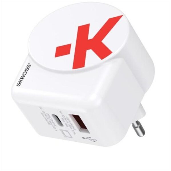 PHONE CHARGER SKROSS AC65PD EURO, 1x USB-A, 1x USB-C port (can charge laptop) type-c cable included