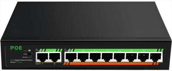 NET Switch POE DIEWU 10-port 10/100/1000, 8Port PoE+2 Port Uplink Ethernet Switch, TXE323