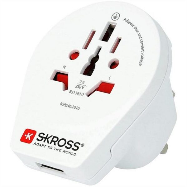CONVERTOR POWER SKROSS UNIVERSAL WORLD TO UK, w/USB port 1.500267