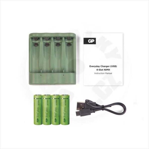 Battery CHARGER GP B421, 4x AA/AAA, BLACK, (4pcs AA included) USB