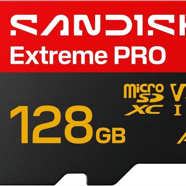 MEMORY CARD SANDISK MICRO-SDXC 128GB EXTREME PRO w/adapter 250mb/s; 120mb/s V30, U3, A2, SDSQXCJ-128G-GS6MA